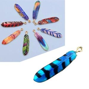 🔴 5 for $10 ONE Colorful Enamel Feather-Shaped Pendant Charm Bohemian Style